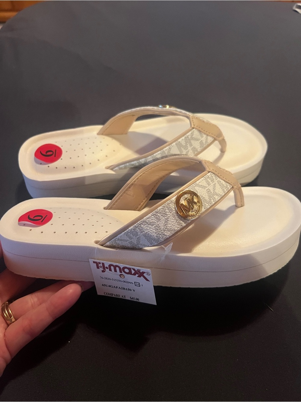 Michael Kors cream & tan, women’s 6 sandals, darling MK emblems. New with tags. - Picture 2 of 11